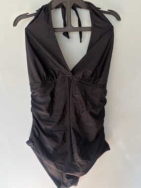 DACI Black Halter One-Piece Swimsuit Ties around back of neck. Size 20W NWT